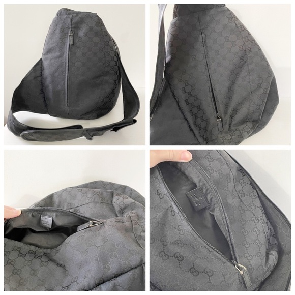 Gucci black monogram canvas and leather Y2K sling backpack bag - Picture 4 of 11